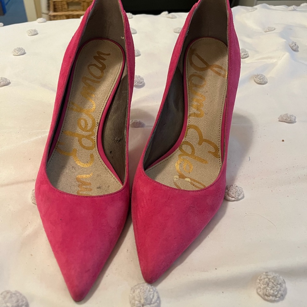 Sam Edelman Hot Pink Suede Pointed Toe Heels - Picture 3 of 6